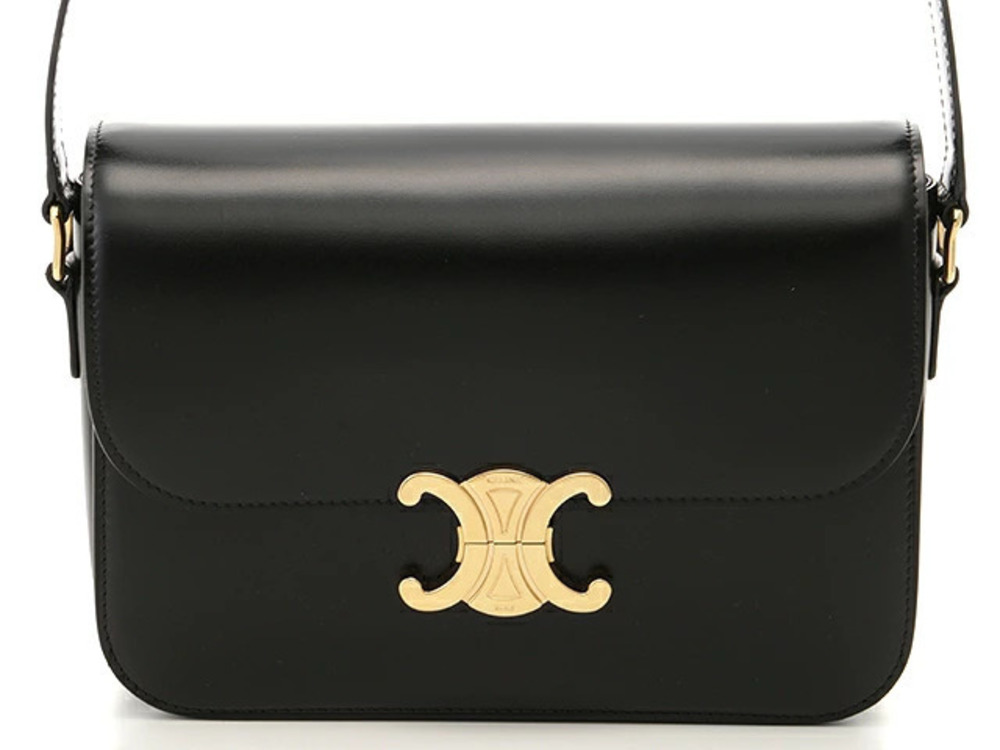 Celine Triomphe Shoulder Bag Black Calfskin